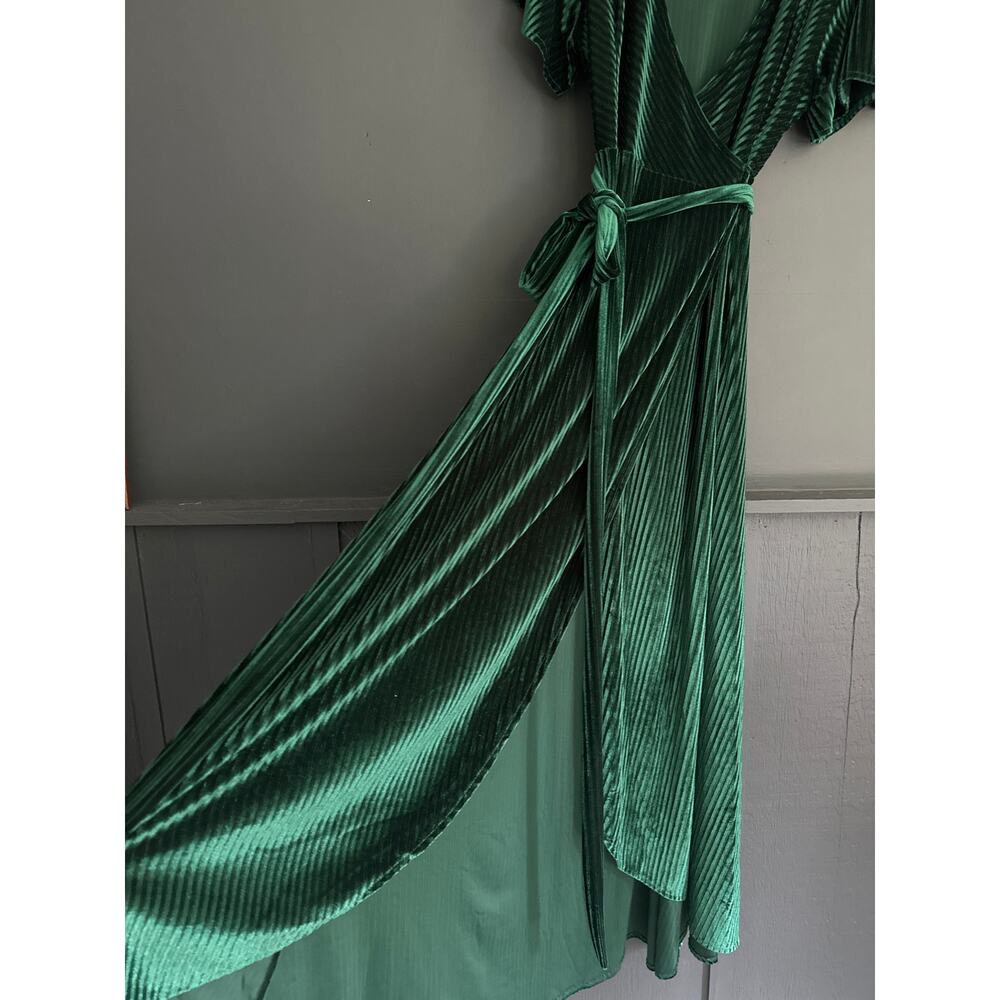 Baltic Born Andi Ribbed Emerald Green Midi Wrap Dress Size Large - Picture 6 of 12